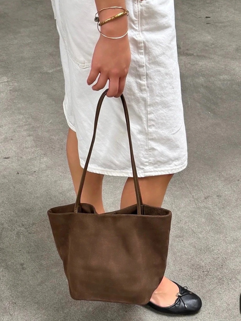 Brown Suede Bucket Tote Bag